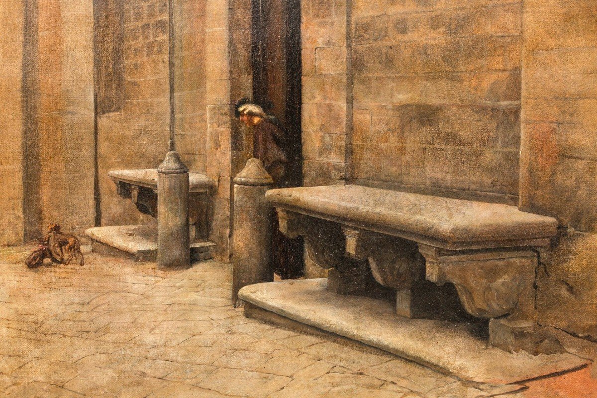 Church Courtyard In Siena, Oil On Canvas-photo-6