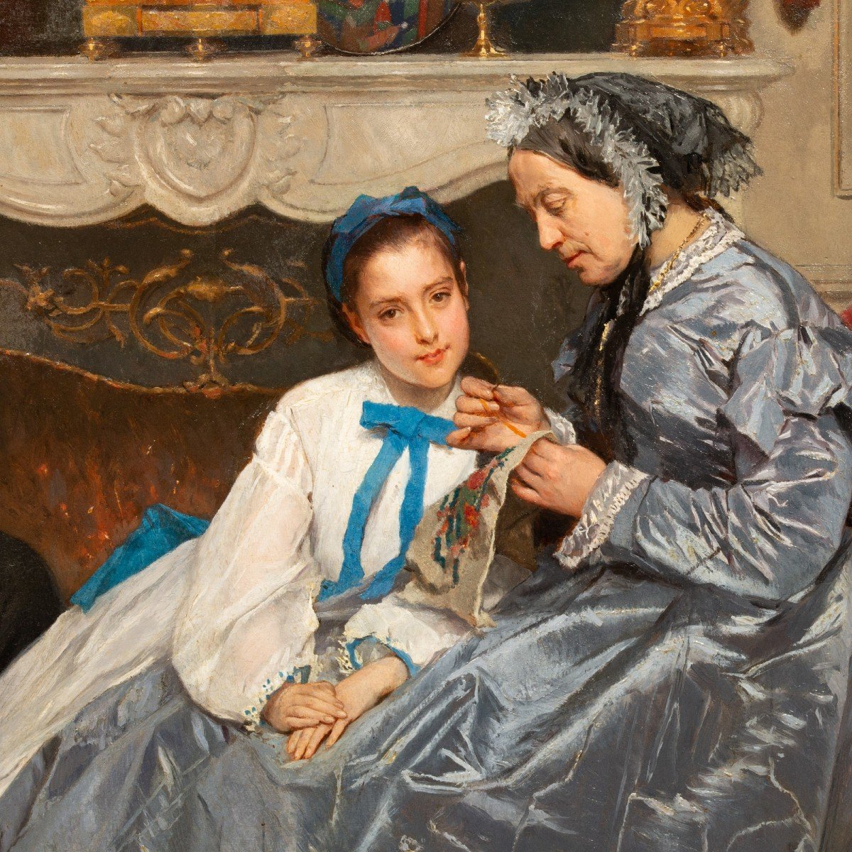 The Embroidery Lesson - Gustave De Jonghe (1829-1893)-photo-3