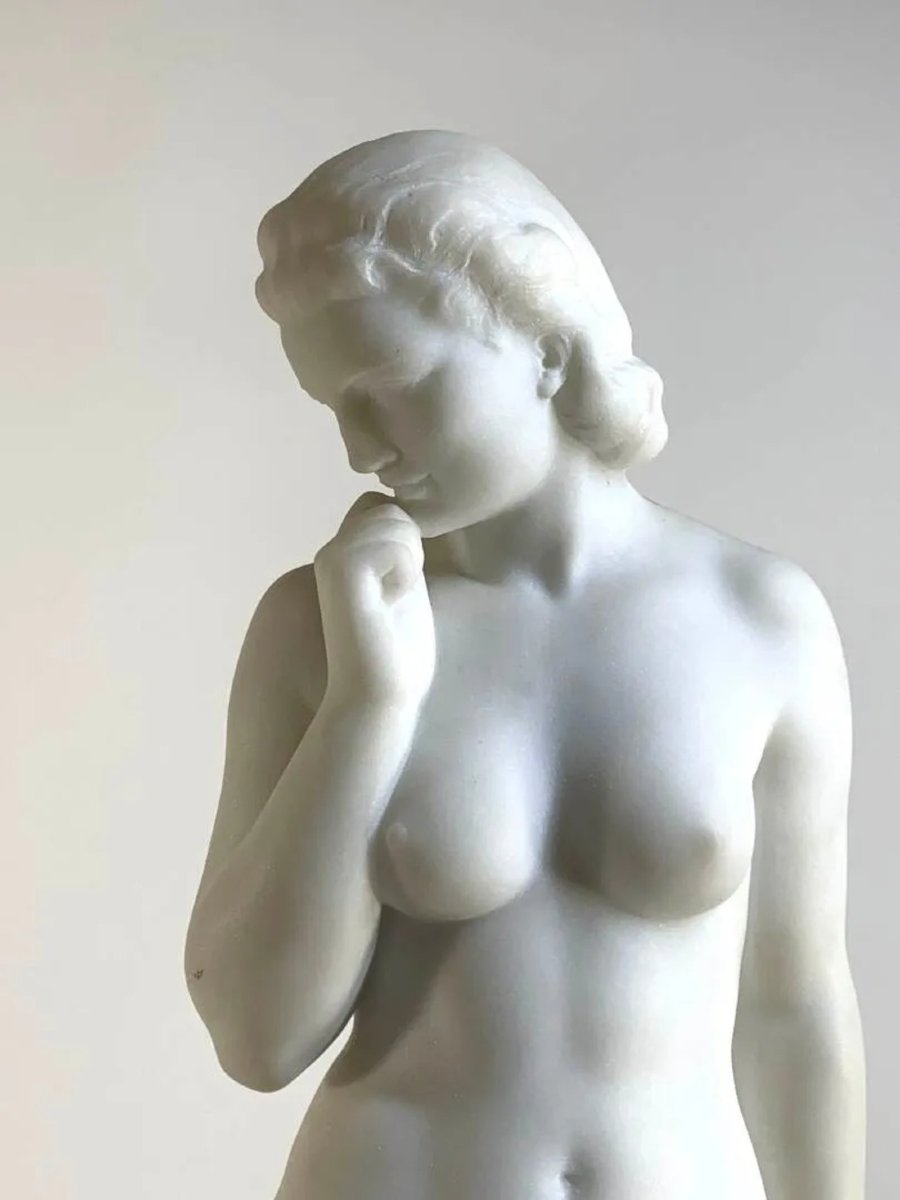 Baigneuse – Une Sculpture Raffinée En Marbre De Carrare Par Cipriani Ugo Di Meneville-photo-2