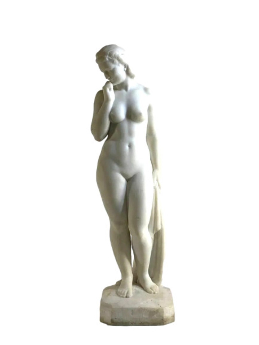 Baigneuse – A Refined Carrara Marble Sculpture By Cipriani Ugo Di Meneville (1887-1960) 