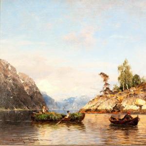 L'été dans les fjords, Huile sur toile de Georg Anton Rasmussen, 1842 - 1912