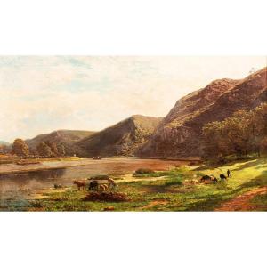 On The Banks Of The Meuse Near Waulsort By François Roffiaen (1820-1898) Oil On Canvas