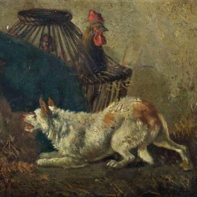 Dog In A Chicken Run By Joos Vincent De Vos