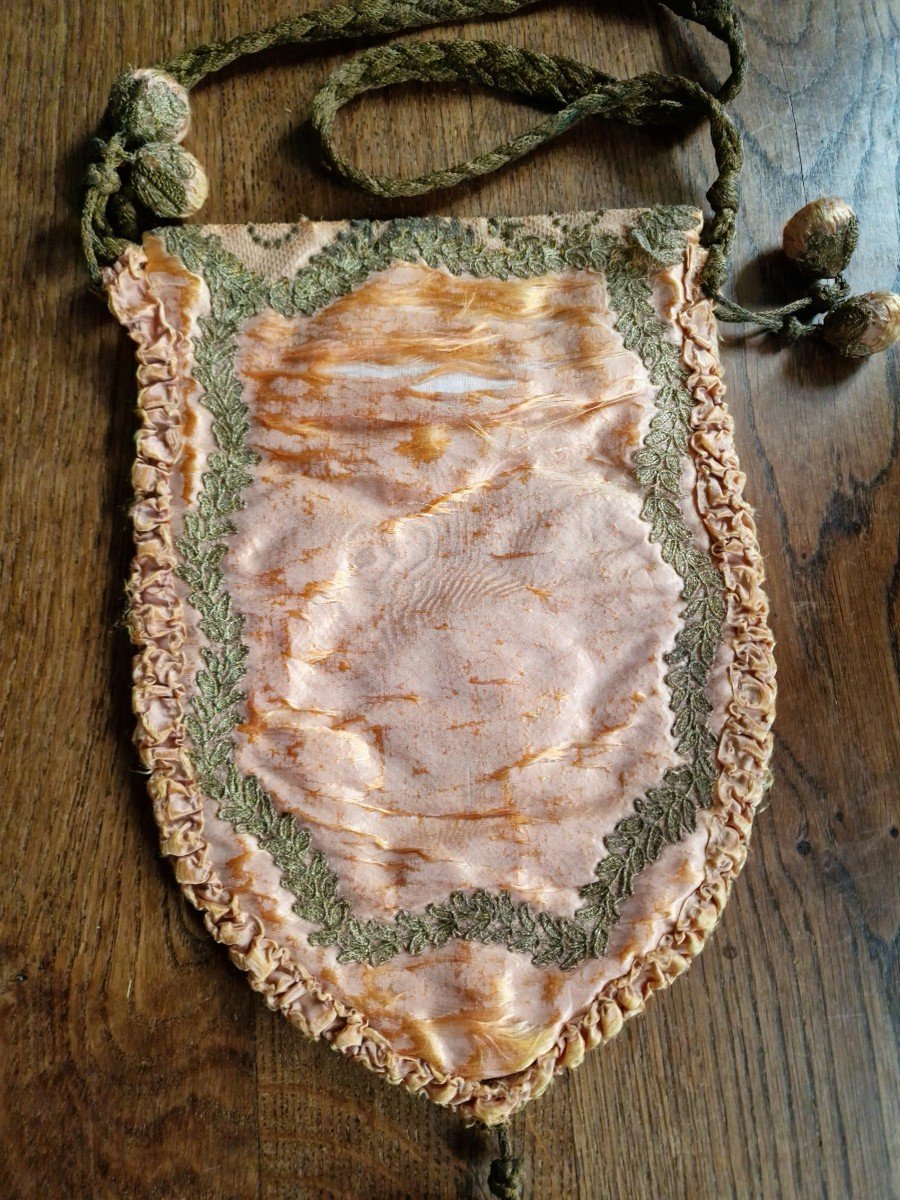 Reticule En Soie Rose Et Dentele Fils d'Or - XIXème-photo-4