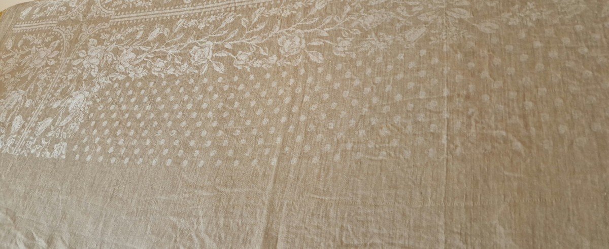 Linen Cluster Tablecloth - Bis Color - 19th Century - Flower Patterns-photo-2