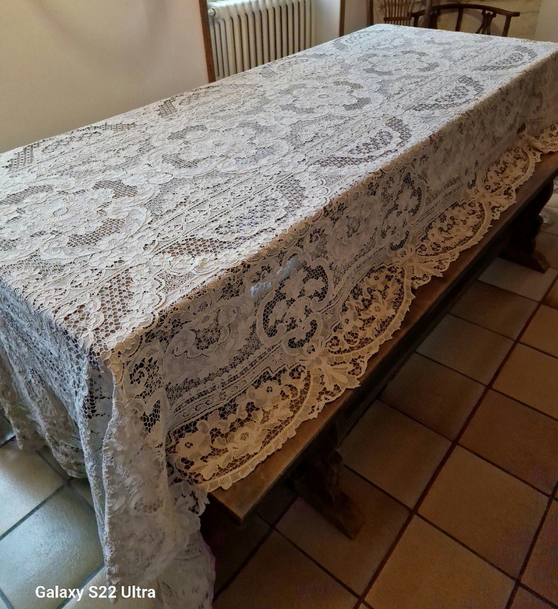 Venetian Lace Tablecloth - Ecru - Large Dimensions - 19th/20th Century-photo-3