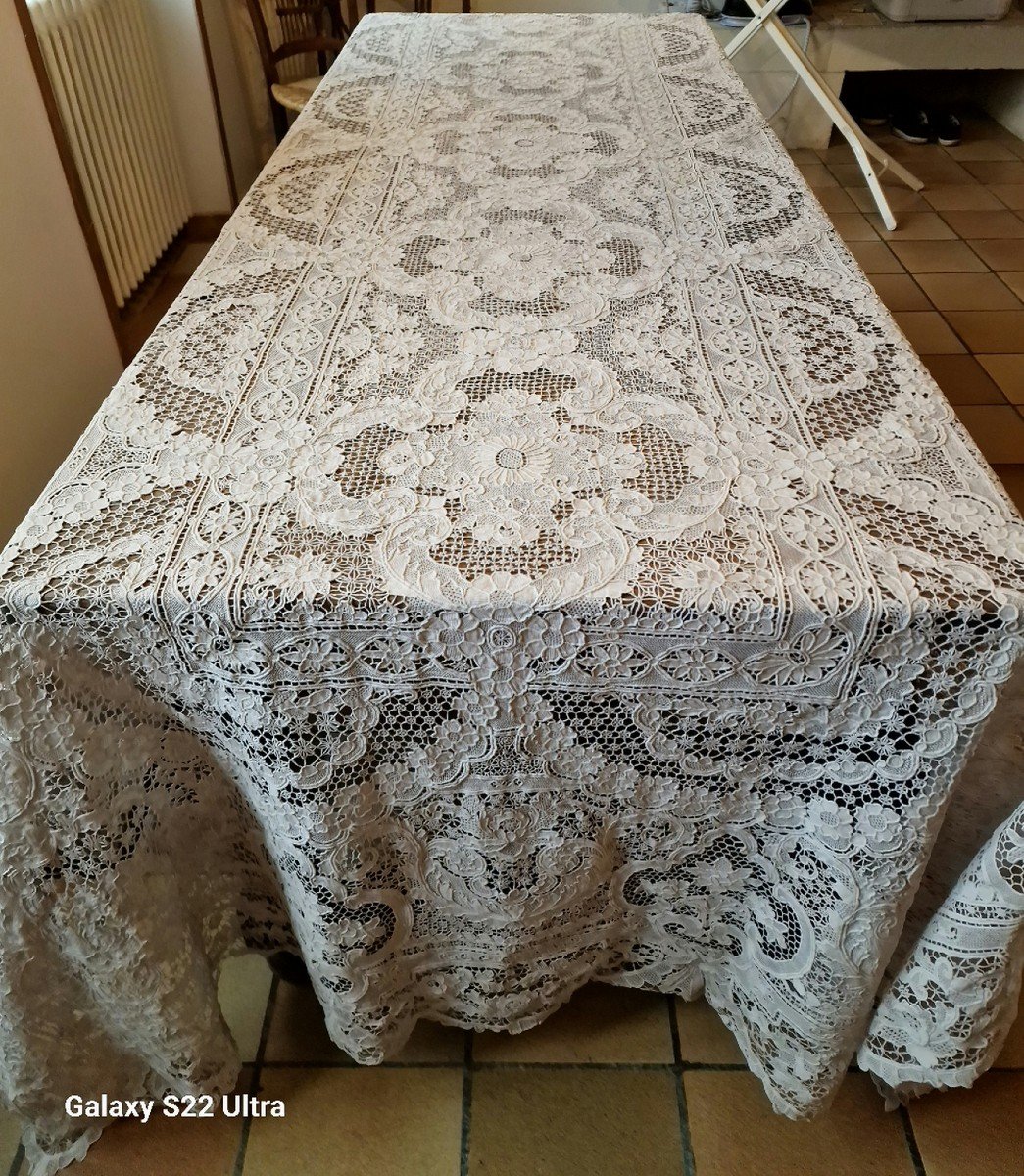 Venetian Lace Tablecloth - Ecru - Large Dimensions - 19th/20th Century