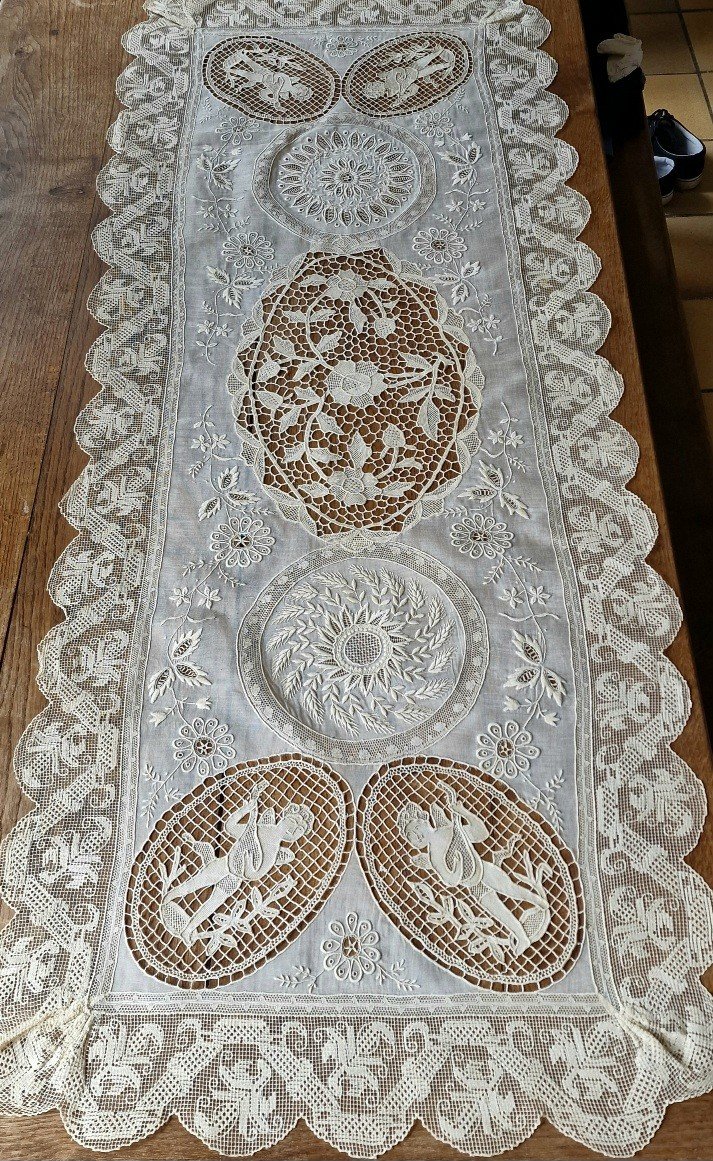 Organza Table Decor - Venice Point Lace - 19th Century Embroidery-photo-1