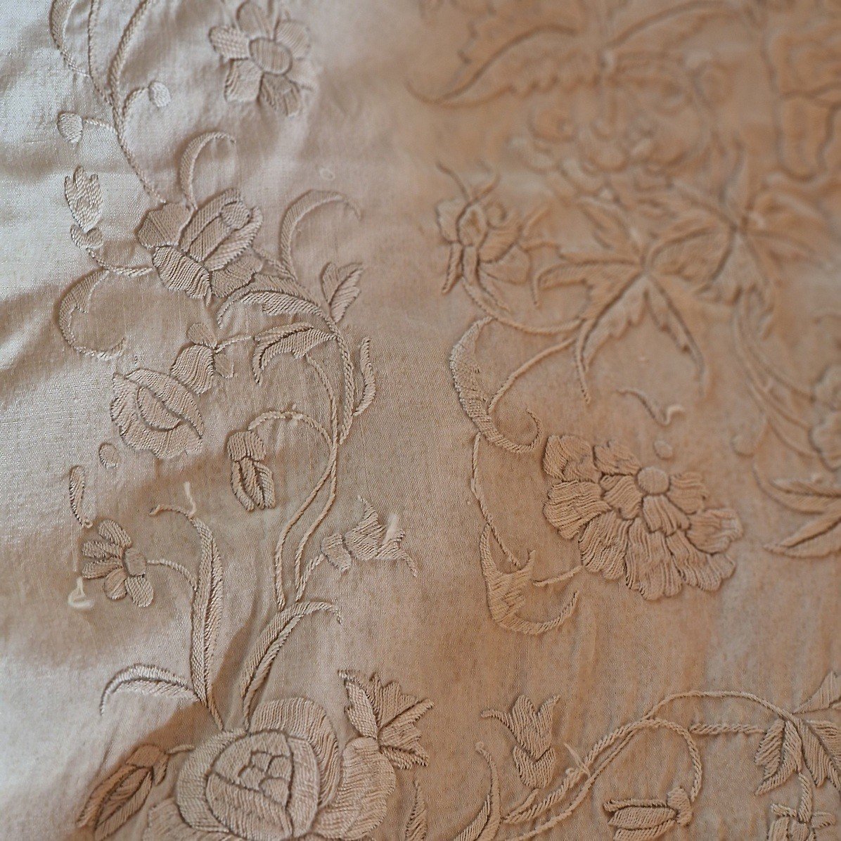 Cream Tone Silk Wedding Shawl Embroidered Tone On Tone -photo-1