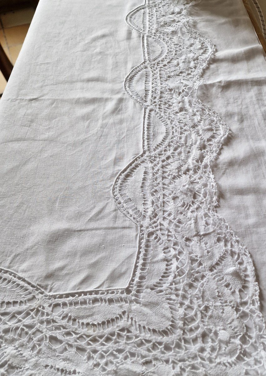 Thread Sheet - 19th Century - Large Width 270 Cm - Embroidery, Lace - Monogram "lf"-photo-4