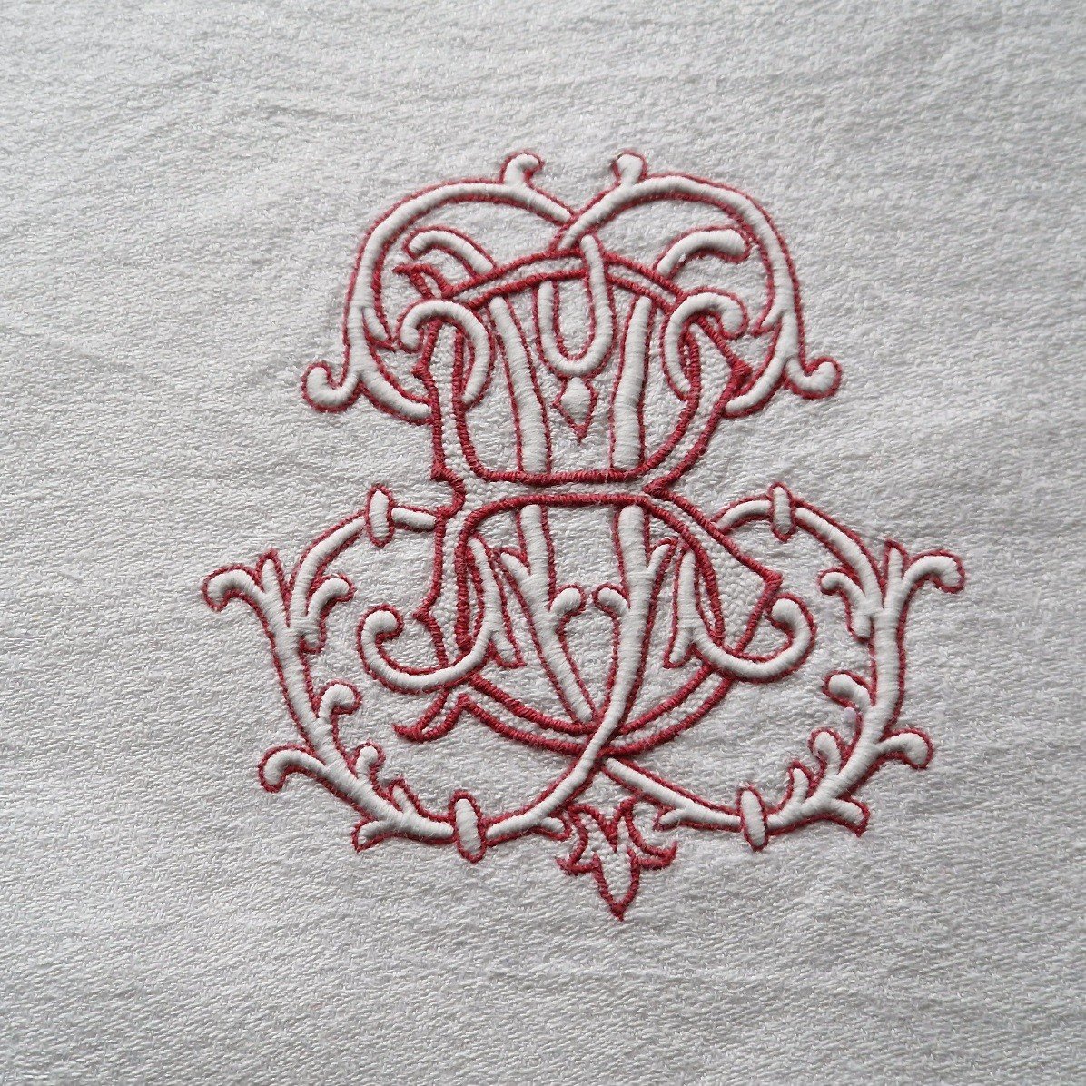 Six Belles Serviettes De Table XIXème - Lin - Monogramme Rouge-photo-2