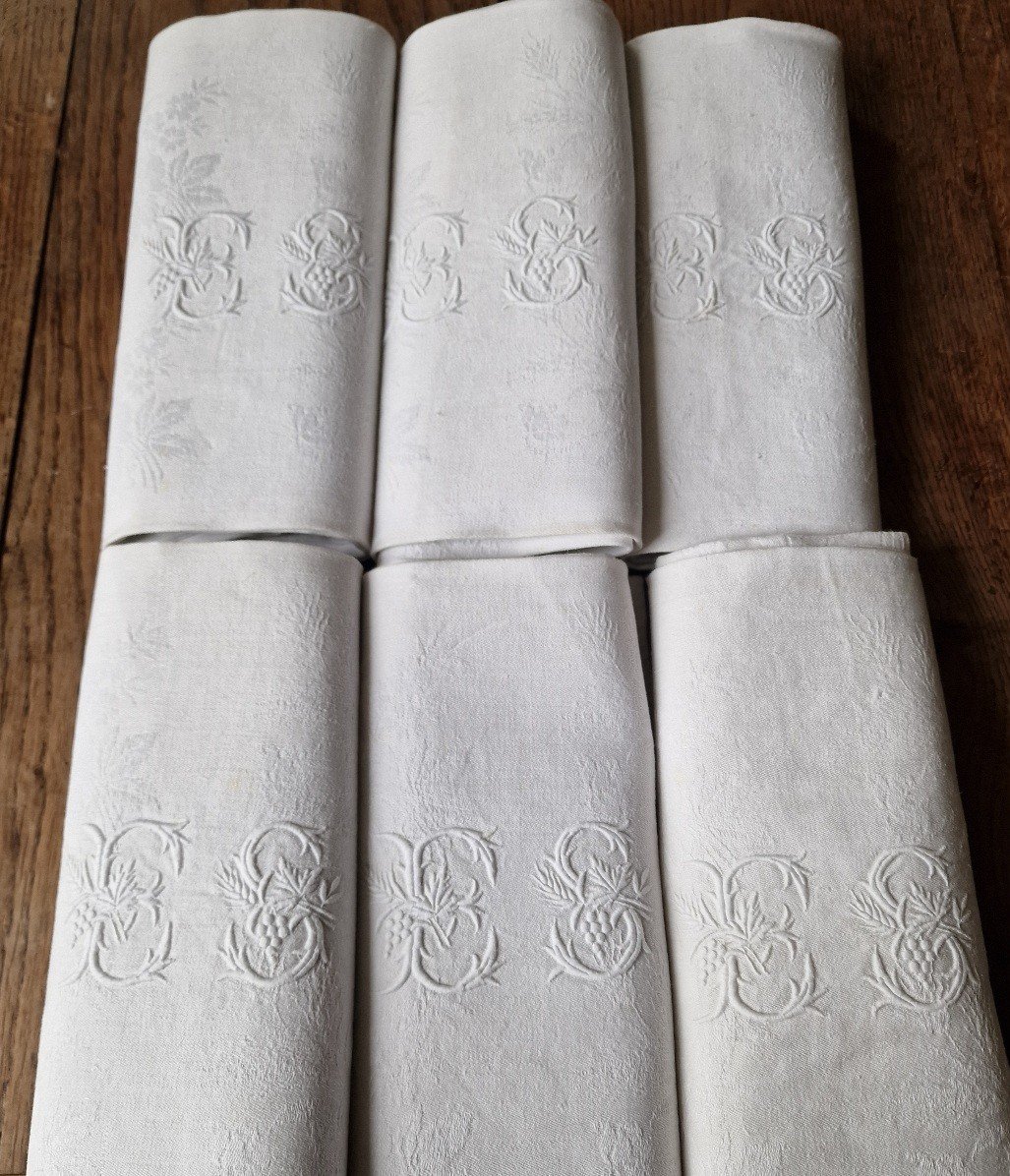 Six 19th Century Table Napkins - Linen - Monogram "es"