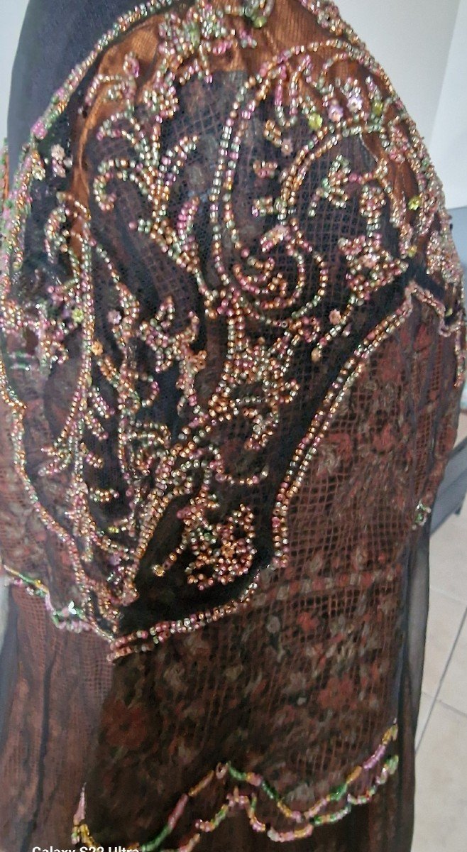 Dress With Embroidered Underside - Pearls And Sequins - 19th Century-photo-1