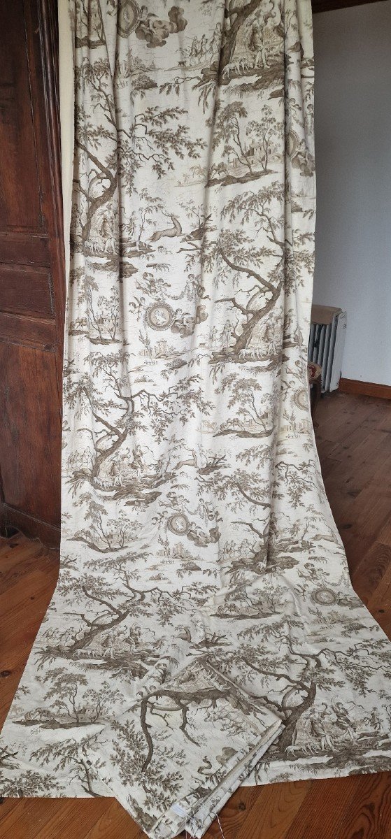 Pair Of Large Curtains - Printed Cotton - Late 19th Century