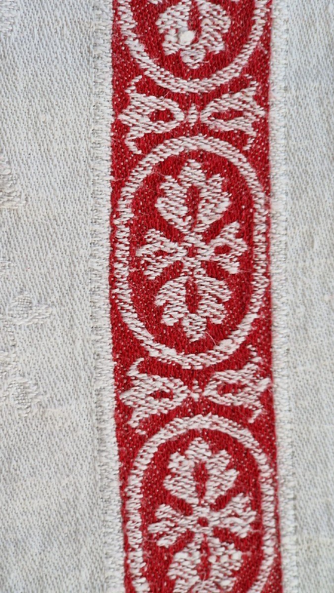 Table Service: Tablecloth With 12 Napkins - Wheel Monogram - Hand Embroidered -photo-1