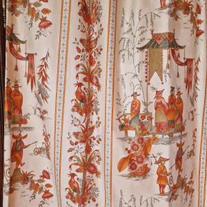 Pair Of Printed Cotton Curtains - "chinese" Patterns - Early 20th Century