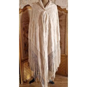 Cream Tone Silk Wedding Shawl Embroidered Tone On Tone 