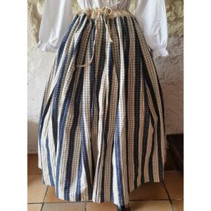 White And Indigo Striped Provencal Skirt - 19th Century + White 19th Century Camisole