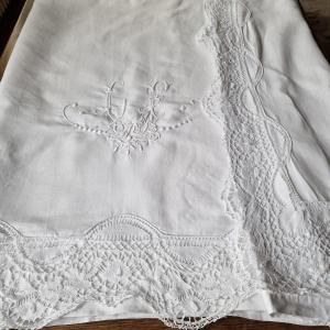 Drap En Fil - XXème - Grande Largeur 270 Cm - Broderies, Dentelles - Monogramme "CF"