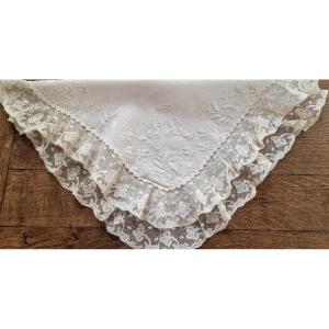 Wedding Handkerchief - 19th Century - Under Baron's Crown, Monogram "pl"