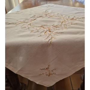 Nappe A The Ou Aperitif - Brodee De Fleurs De Cerisiers - Debut XXème