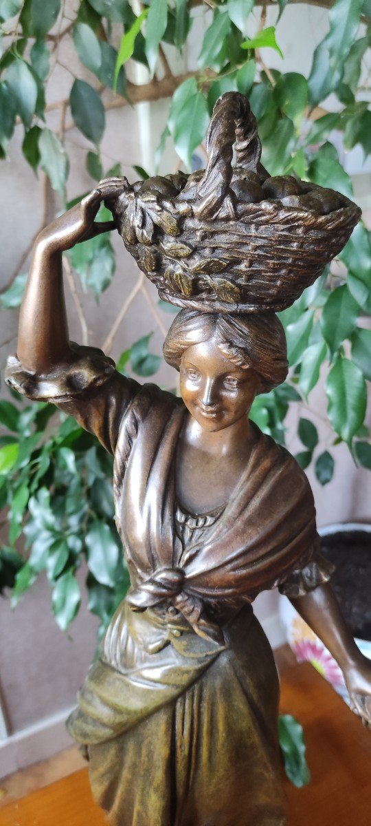 Statue  In  Spelter  Entitled  "mireille "  Signed  A.j.scotte  (1867 / 1925 )-photo-3