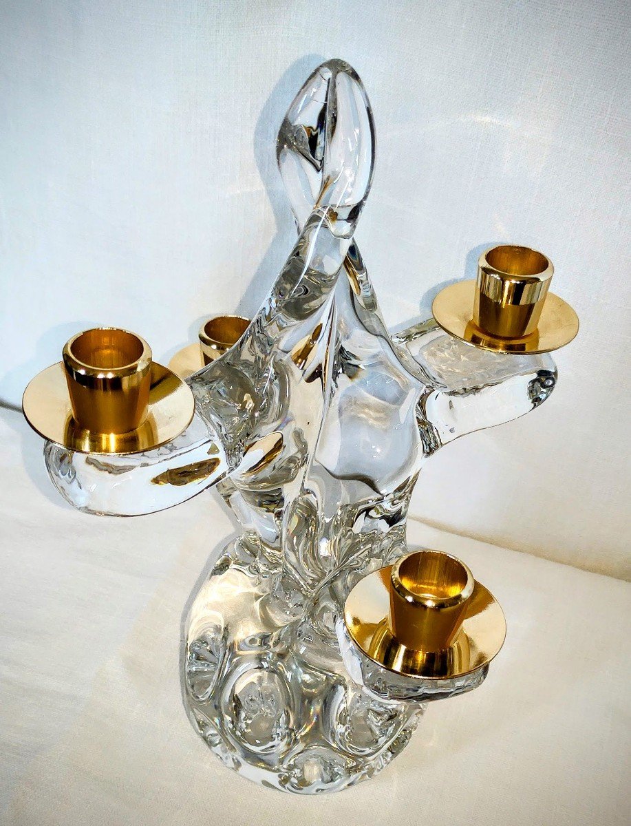 Bougeoirs  En  Cristal  Signé   Schneider  Epoque  1960-photo-2