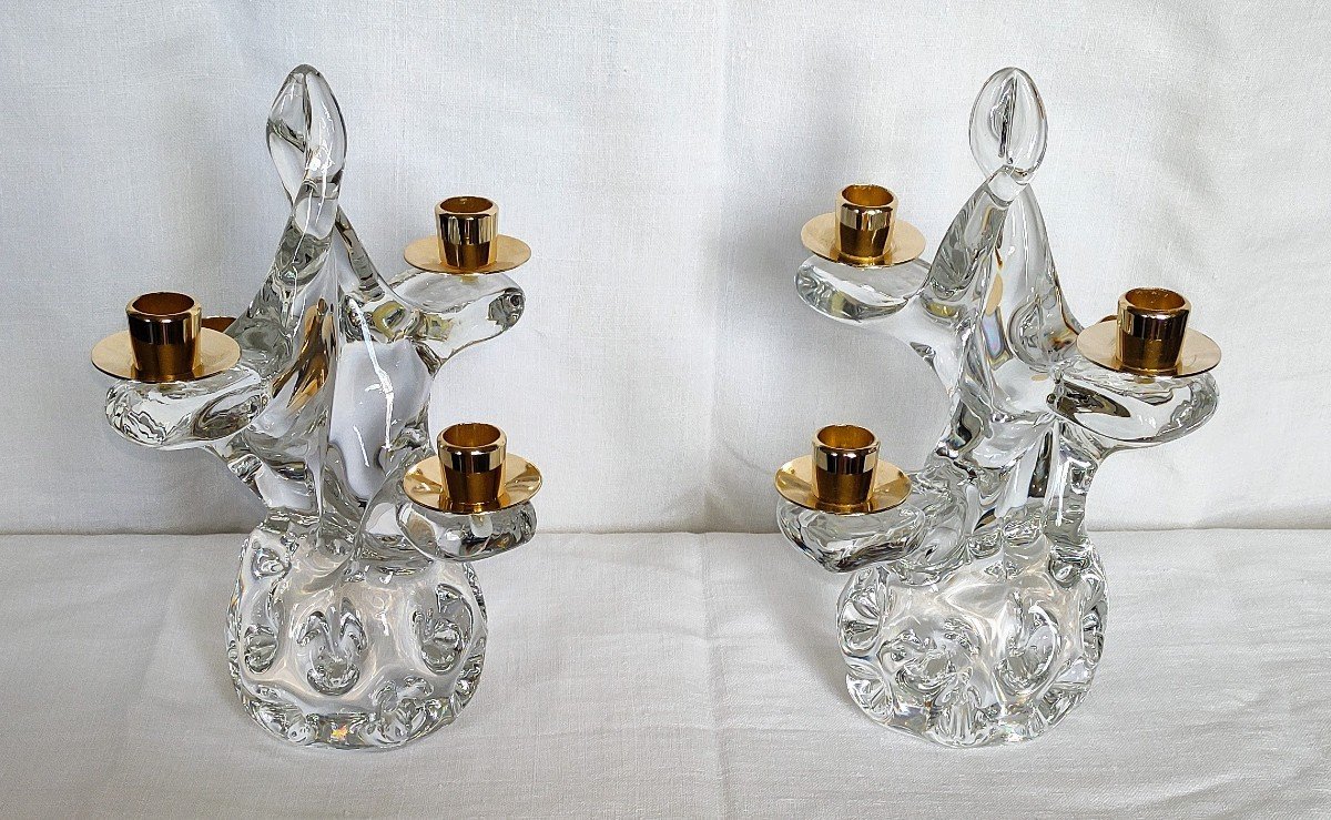 Bougeoirs  En  Cristal  Signé   Schneider  Epoque  1960-photo-4