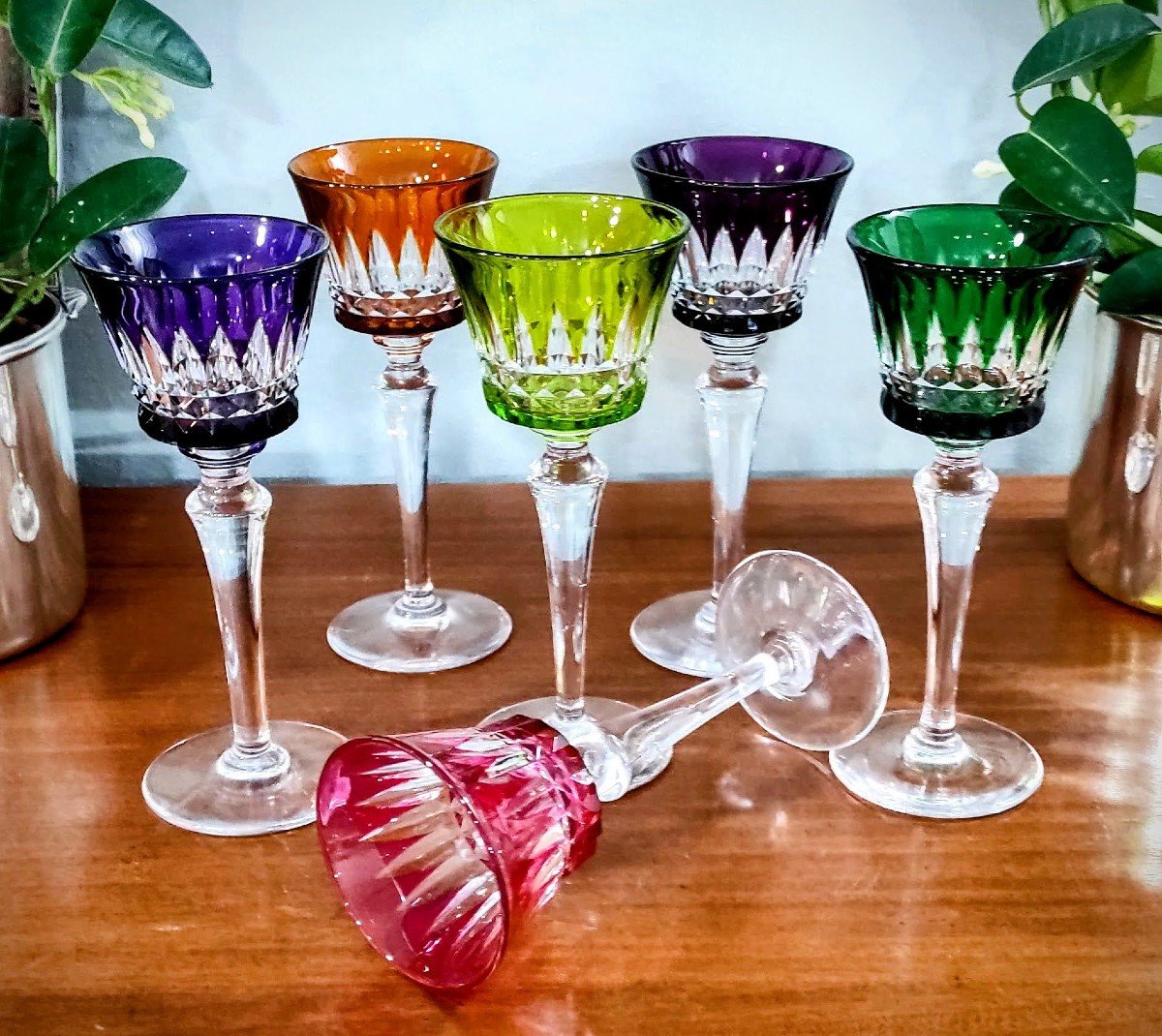 Série  De  6  Verres  Cristal  Baccarat  Couleur  Modèle  Piccadilly