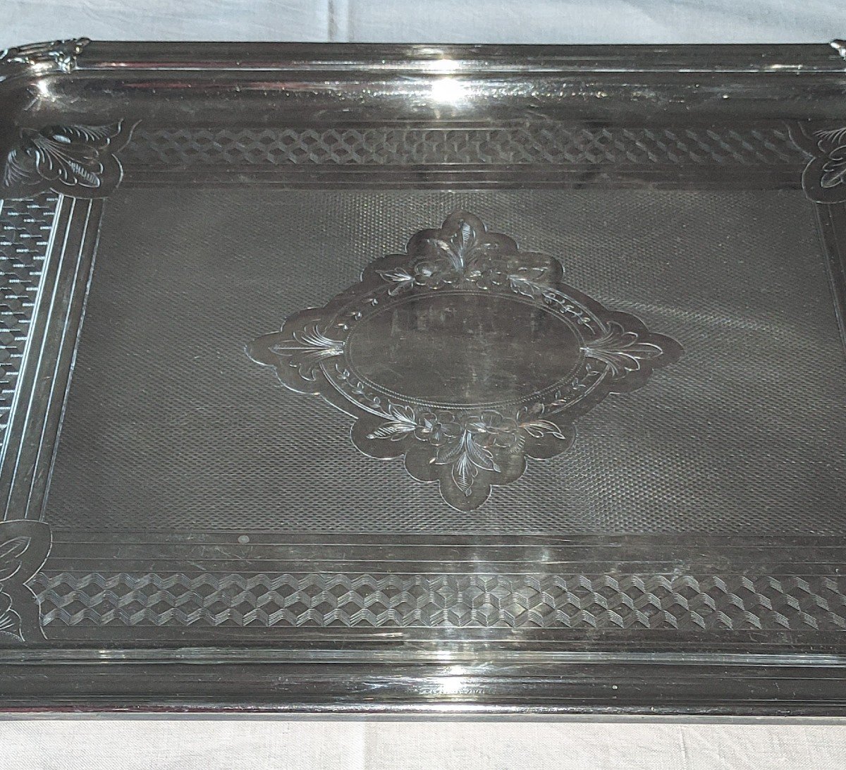 Rectangular Silver Metal Tray With Handles -photo-1