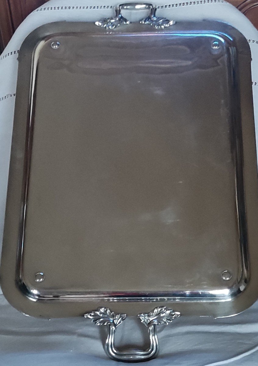 Rectangular Silver Metal Tray With Handles -photo-2