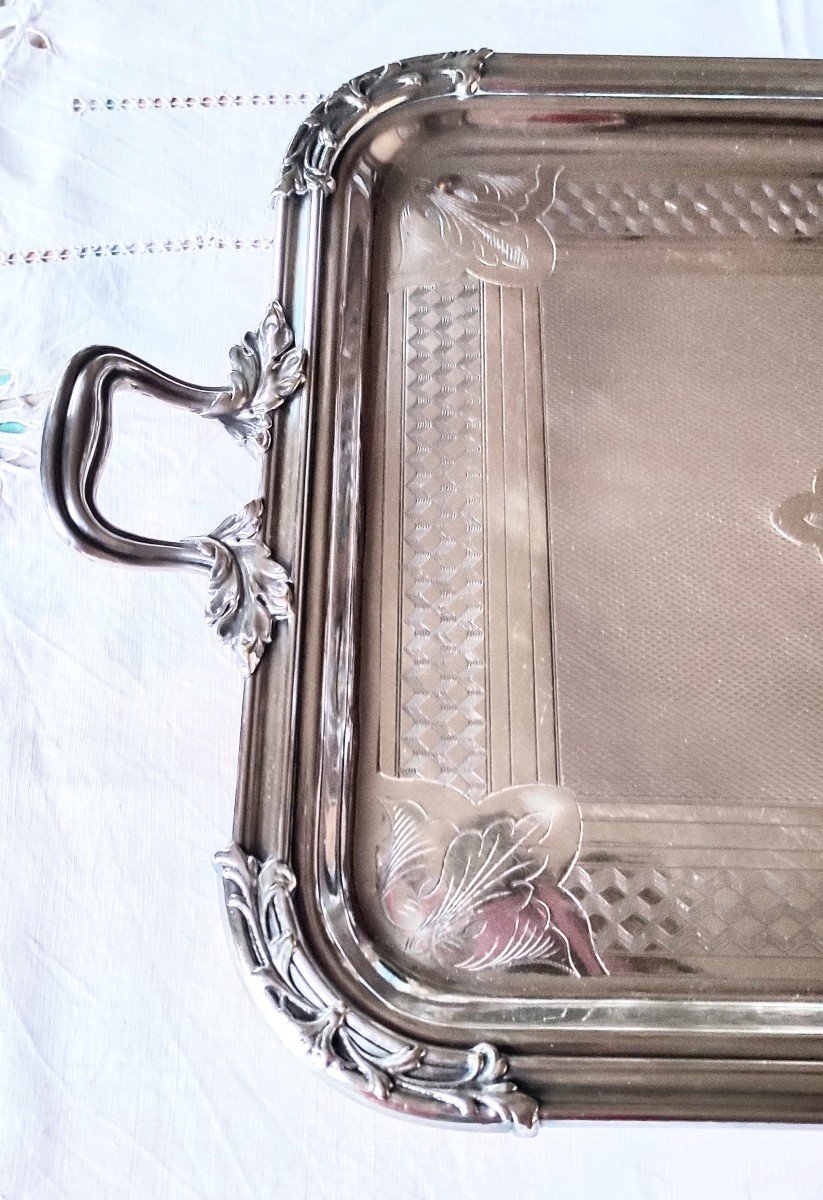 Rectangular Silver Metal Tray With Handles -photo-3