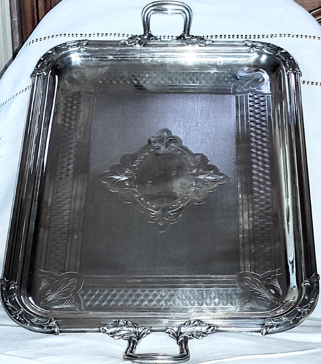 Rectangular Silver Metal Tray With Handles -photo-4