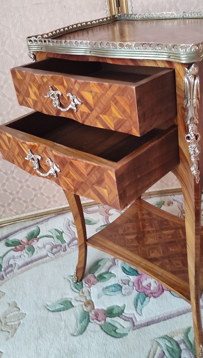 1900 Louis XV Style Marquetry Bedside Table Or Side Table-photo-4