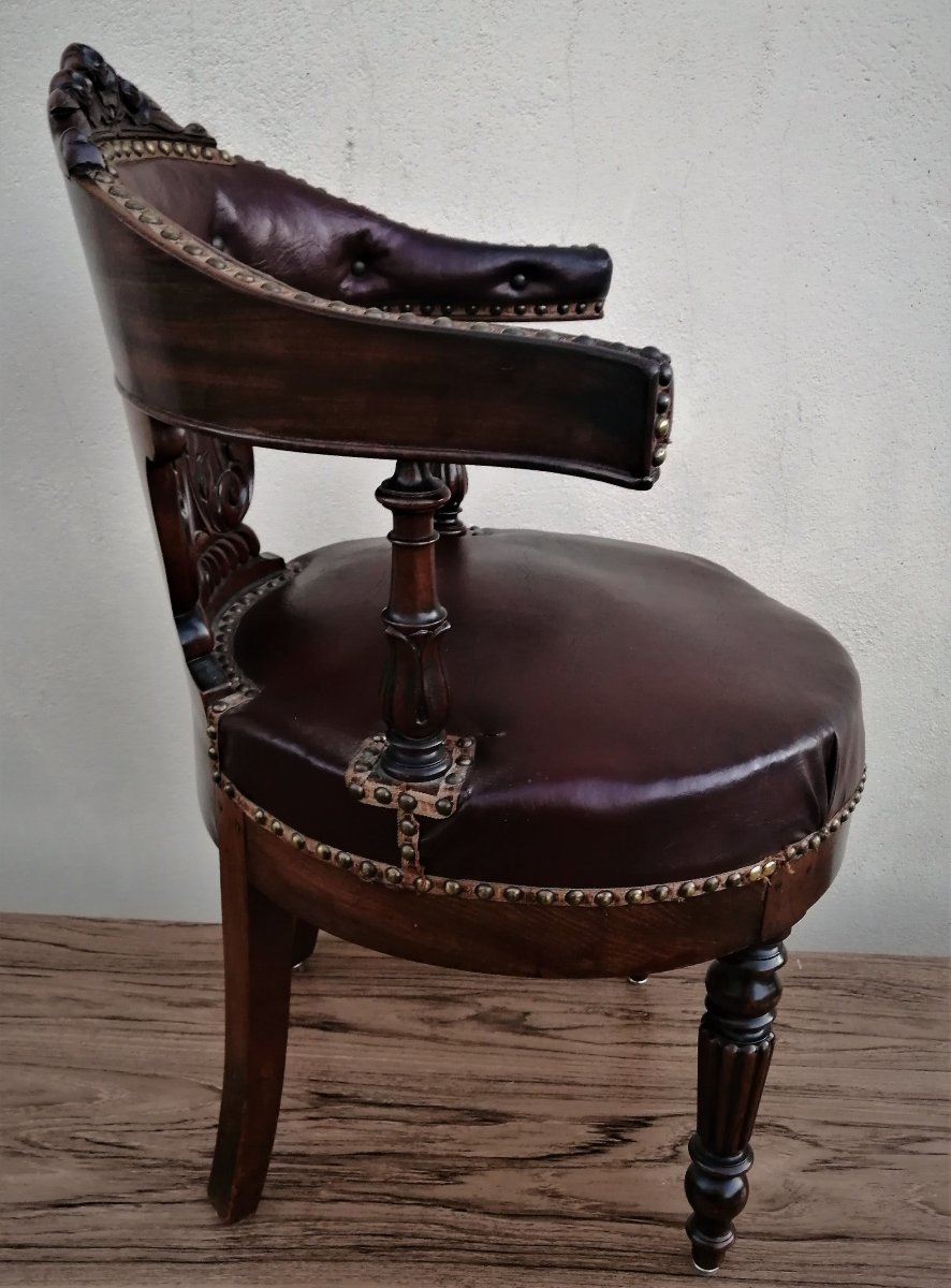 Fauteuil De Bureau d'époque  Napoléon III En Acajou De Cuba -photo-3