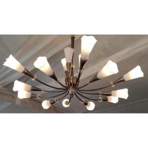 Lustre  Tulipe  Vintage   à    15  Bras  De  Lumières