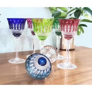 Set Of 6 Tommy De Saint Louis Colored Wine Glasses