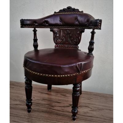 Fauteuil De Bureau d'époque  Napoléon III En Acajou De Cuba 