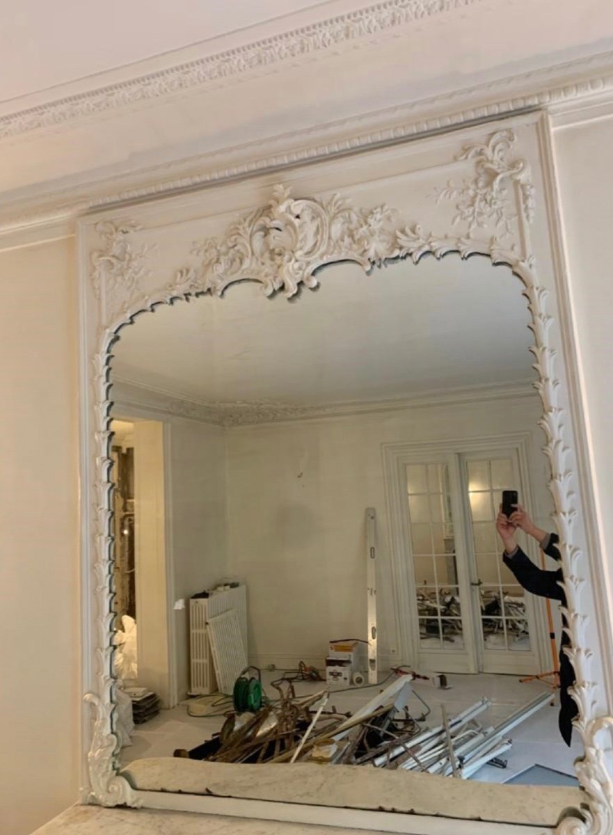 Very Beautiful Old Louis XV Style Fireplace Mirror In The Rocaille Style Late 19th Century-photo-2