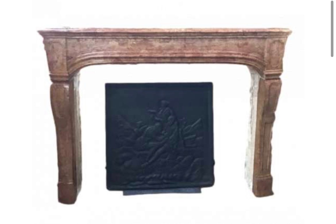 Pretty Antique Louis XIV Fireplace In Burgundy Stone