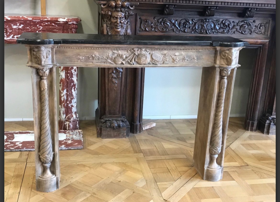 Beautiful Louis XVI Style Terracotta Fireplace End Of XIXth Century With Musical Attributes-photo-2