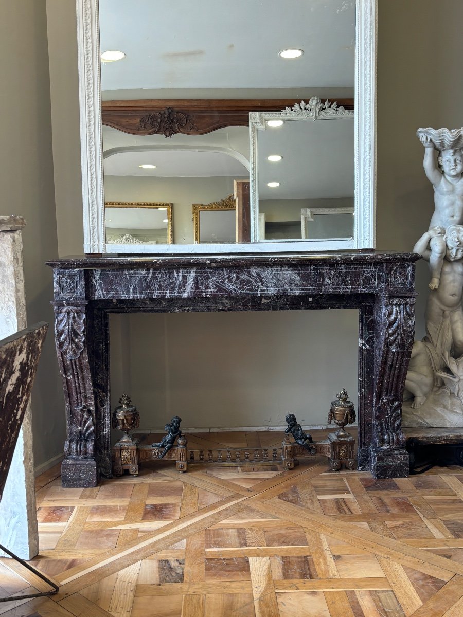 Elegant Pair Of Antique Empire Style Fireplaces Made In Levanto Marble Late 19th Century-photo-3