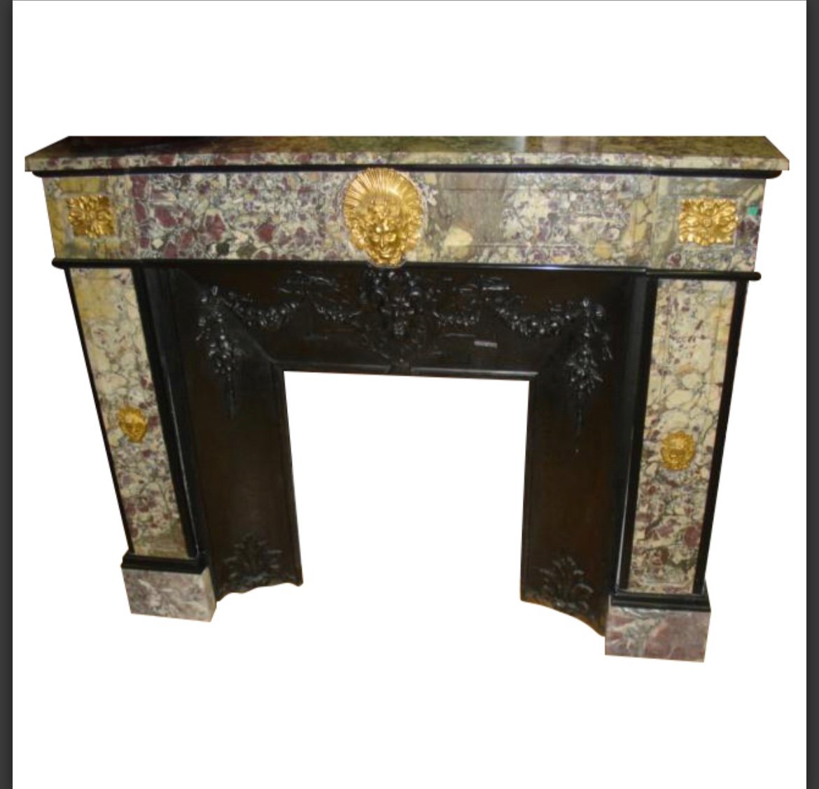 Exceptional Louis XVI Style Bronze Peach Blossom Marble Fireplace