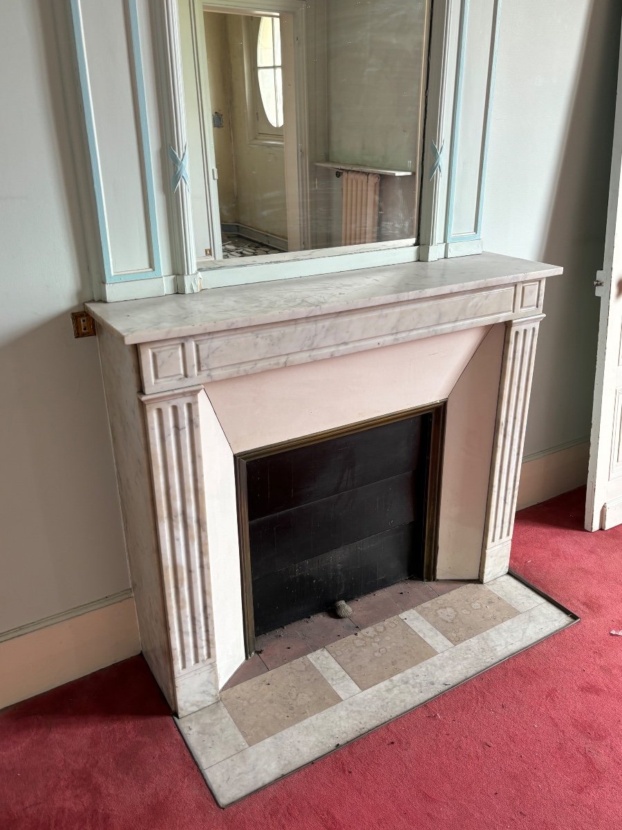 Antique Louis XVI Style Fireplace Made In White Carrara Marble Late 19th Century-photo-3