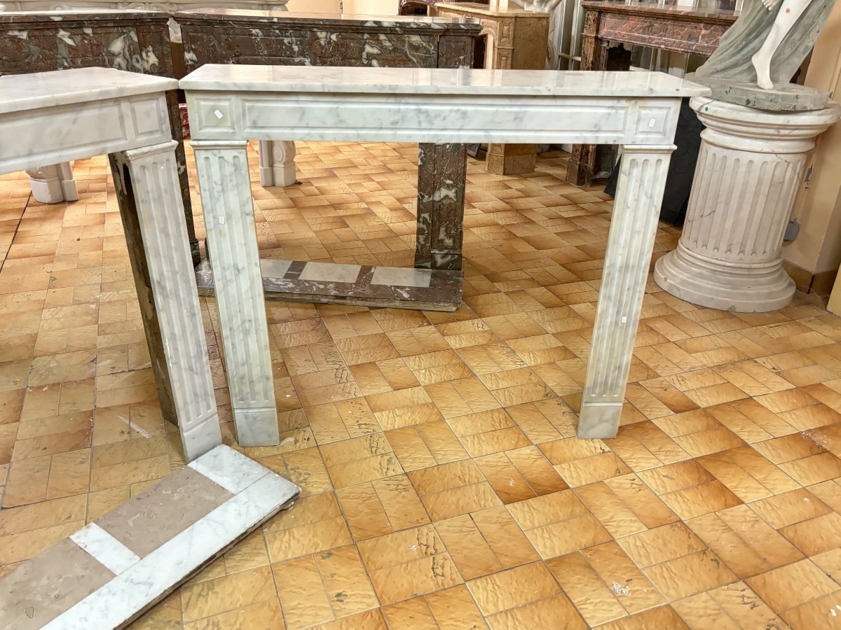 Antique Louis XVI Style Fireplace Made In White Carrara Marble Late 19th Century-photo-2