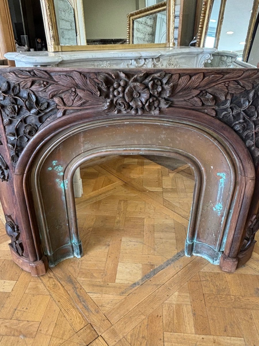 Exceptional Richly Carved Solid Oak Fireplace In Trumeau Dating From The 19th Century -photo-1