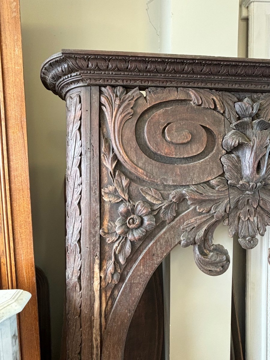 Exceptional Richly Carved Solid Oak Fireplace In Trumeau Dating From The 19th Century -photo-3