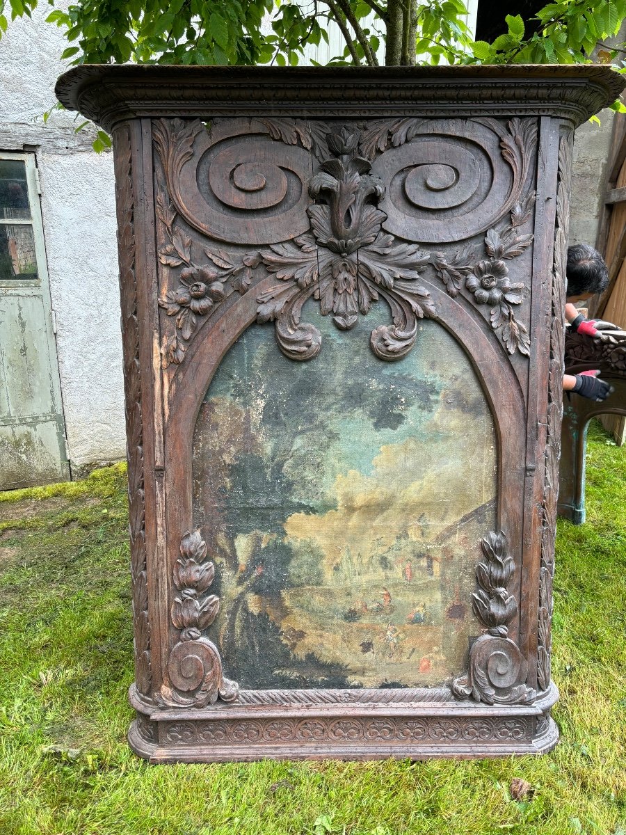 Exceptional Richly Carved Solid Oak Fireplace In Trumeau Dating From The 19th Century -photo-5