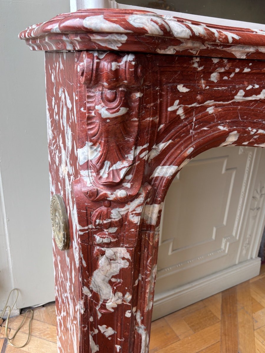 Beautiful Antique Louis XV Style Fireplace In Incarna Turquin Marble From The End Of The 19th Century-photo-3