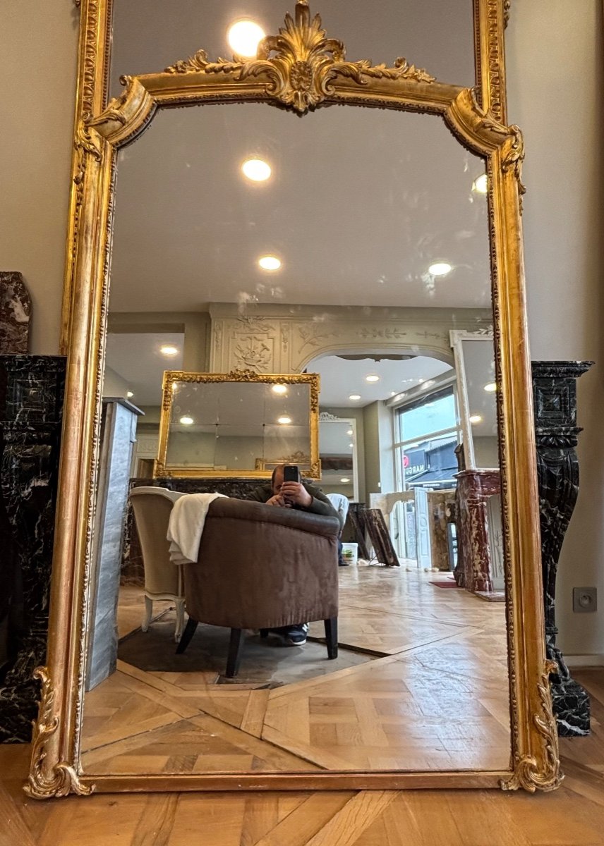 Beautiful Louis XV Style Gilded Fireplace Mirror, 19th Century-photo-1